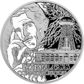 Stříbrná mince Nikola Tesla - Bezdrátová komunikace proof