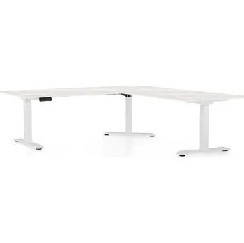 Psací stůl Výškově nastavitelný stůl OfficeTech Angle, 180 x 200 cm, bílá podnož, bílý jasan