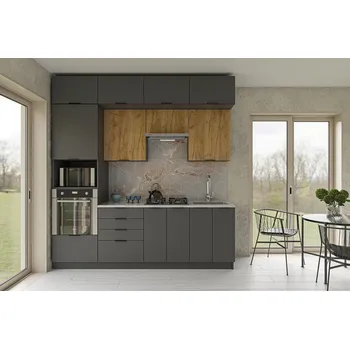 Kuchyňská linka Nábytek Pyramida, s.r.o. Kuchyňská linka 240 DENNY grafit/dub craft