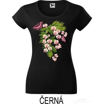 Dámské tričko Dámské tričko hlubší výstřih, Orchidej milují i motýli Barva: Černá, Velikost: L