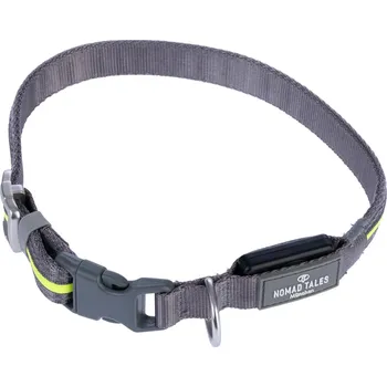 Obojek pro psa Nomad Tales Spirit USB LED nylonový obojek, neonově žlutý a šedý S/M pro psy