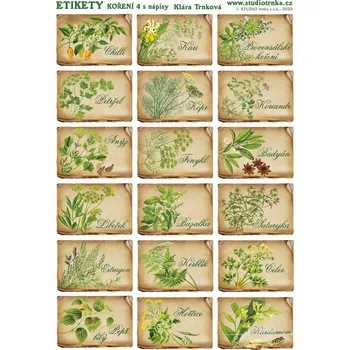 Koření Samolepky na kořenky 4, s nápisy