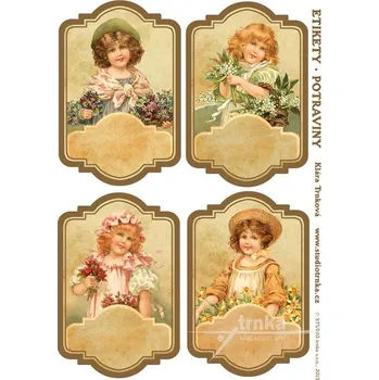 Speciální papír Samolepicí etikety bez nápisu, pastelové holčičky, 1 arch