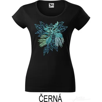 Dámské tričko Dámské tričko hlubší výstřih, Lesní zákoutí v modré Barva: Černá, Velikost: XL