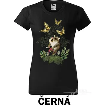 Dámské tričko Tričko dámské, Kocour s motýly Barva: Černá, Velikost: L