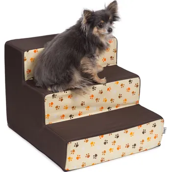 Schody a rampa pro psa Iridog Schody pro psy STEPPIE no.1 tmavě hnědé s tlapkami v33 x š40 x d45 cm