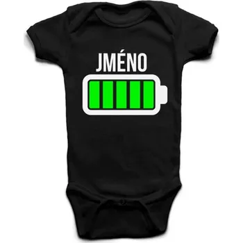 Baterie - vlastní jméno - dětské body s potiskem 18 měsíců Černá Krátký rukáv