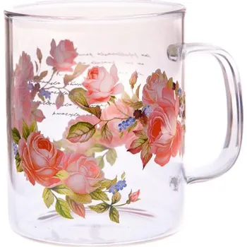 Casa de Engel Skleněný hrnek s motivem růží, 410 ml