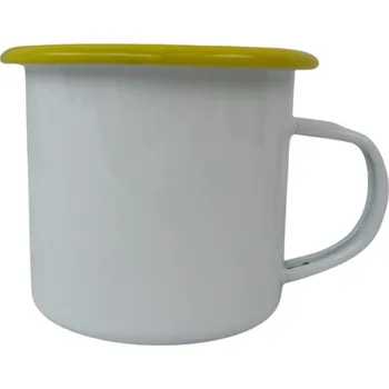 Stolování Kovový hrnek "Plecháček" 360 ml bílý s barevným lemem - žlutý sublimace termotransfer