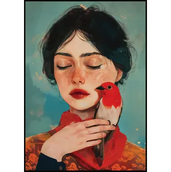 Plakát Jen tak z lásky Plakát Dívka a její ptáček Rozměr plakátu: A4 (21 x 29,7 cm)