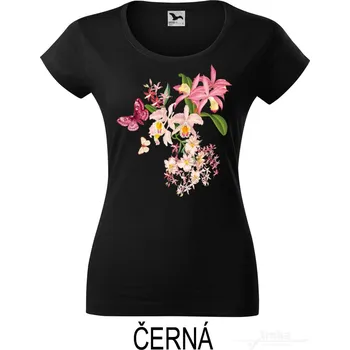 Dámské tričko Dámské tričko hlubší výstřih, Rozkvetlé orchideje Barva: Černá, Velikost: S