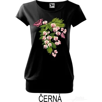 Dámské tričko Dámské tričko volný střih, Orchidej milují i motýli Barva: Černá, Velikost: XL