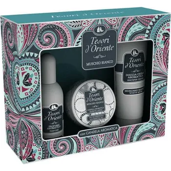Kosmetická sada Tesori d'Oriente Muschio Bianco dárková sada s parfémem a vonnou svíčkou
