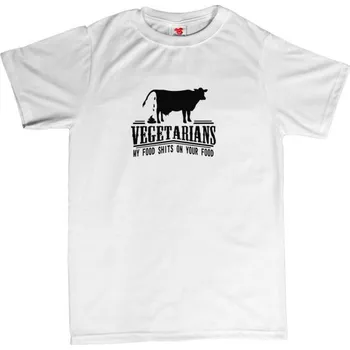 Žertovný předmět Vegetarians - my food shits on your food - pánské tričko s potiskem M bílá - white Červená - 408