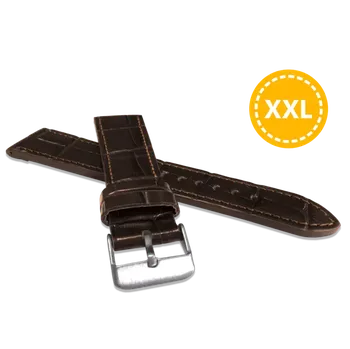 Řemínek na hodinky LAVVU XXL Prodloužený tmavě hnědý prošitý řemínek CROCO z luxusní kuže Top Grain - 20 XXL LSJXC20 SKLAD
