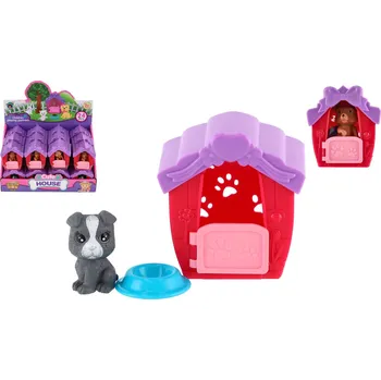 Teddies Domeček s mazlíčkem s doplňkem plast 6x7cm 2 druhy Barvy: šedá