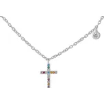 Stříbrný náhrdelník křížek Leonie s barevnými Brilliance Zirconia LPS04165NMC