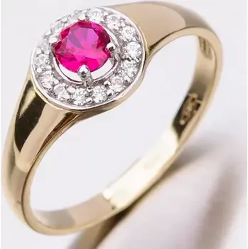 Prsten Dámský prsten žluté zlato 585 zirkon rubín 41-NF171 velikost 58