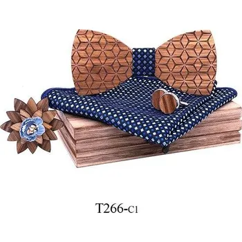 Motýlek Mahoosive Dřevěný motýlek s kapesníčkem a manžetovými knoflíčky T266