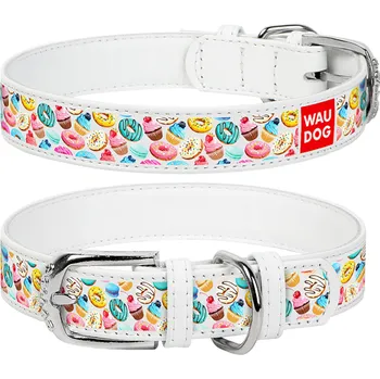 Obojek pro psa WAUDOG obojek kožený Donuts bílý (38-49cm/2,5cm)