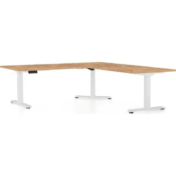 Psací stůl Výškově nastavitelný stůl OfficeTech Angle, 180 x 200 cm, bílá podnož, dub kraft