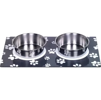 Podložka pod misku Nobby magnetická podložka Tlapky 2 misky 920ml černá