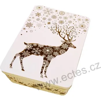 Dóza na potraviny GLORIA bílá plechová dóza na cukroví 7331 se zlatými stromky a vločkami