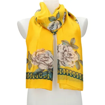Šála Dámský letní šátek / šála 179x100 cm žlutý s květy