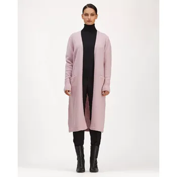 Dámský svetr Dámský vlněný dlouhý kardigan Lambswool M-L Růžová
