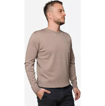 Pánský svetr Pánský vlněný svetr Merino s výstřihem Hnědá L