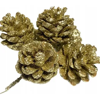 Vánoční dekorace Oslnivé šišky obalené zlatými třpytkami, 6 kusů