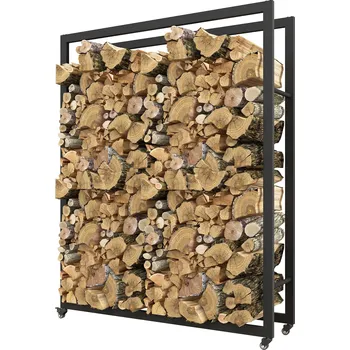 Outsunny stojan na palivové dřevo 120 x 32 x 151 cm stojan na palivové dřevo s kolečky, stojan na palivové dřevo do interiéru, exteriéru, kov, černý | Aosom