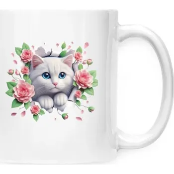 Hrnek malý bílý s potiskem 3D kočička-3-hrneček