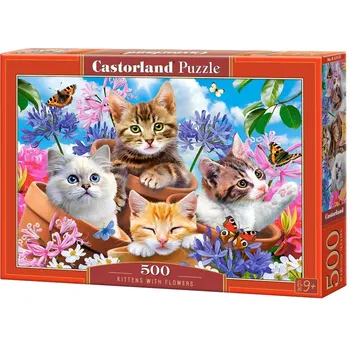 Puzzle Castorland Koťata mezi květinami 500 dílků
