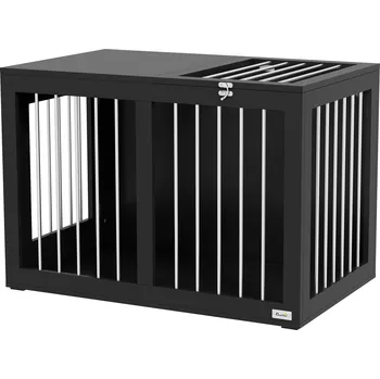 Bouda pro psa PawHut klec pro psa do domácnosti, psí bouda, klec pro středně velké psy, box pro psa s dvířky, psí bouda, přepravní klec, černá, 80 x 50 x 56,5 cm