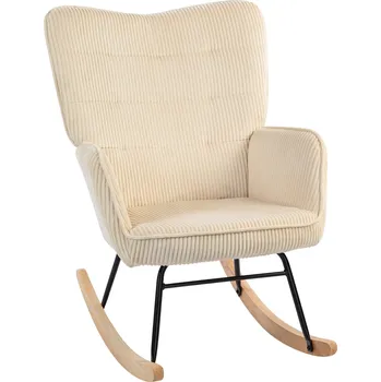 Křeslo HOMCOM houpací křeslo, houpací křeslo se vzhledem kabelu, područky, křeslo s dřevěnými područkami, polohovací křeslo do obývacího pokoje, ložnice, béžová barva