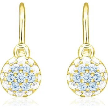 Náušnice Emmy’s | Dětské náušnice kulaté | EM 70414 | ze žlutého zlata s kamínky uprostřed světle modrými okolo bílými | zapínání brizura