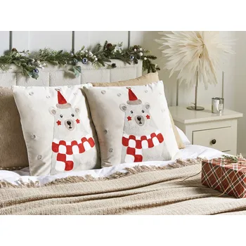 Bytový textil Sada 2 dekoračních polštářů bílá sametová látka vánoční motiv 45 x 45 cm dekorace příslušenství Beliani