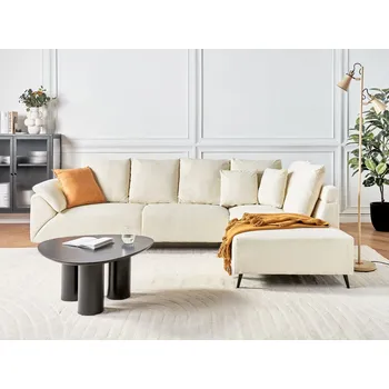 Pohovka Rohová pohovka béžová manšestrová látka polštáře kovové černé nohy retro design polstrované opěradlo Beliani