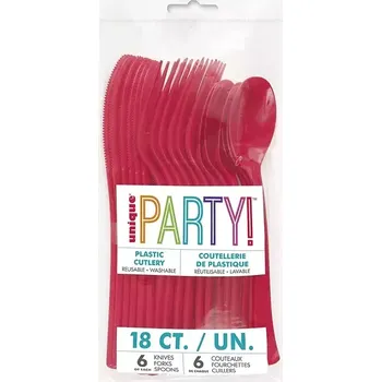 Příbor Plastové příbory červené 18ks