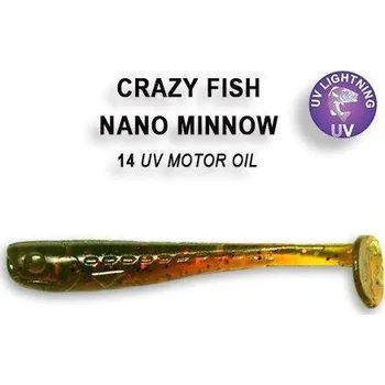 Umělá nástraha Gumová nástraha Crazy Fish Nano Minnow 4cm 14 UV Motor oil (8ks)