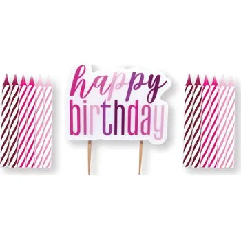 Dortová svíčka GoDan Set svíček - růžovo-bílý Happy Birthday! 13 ks