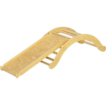 Dřevěná hračka AIYAPLAY Prolézačka 4 v 1 se skluzavkou, lezecký trojúhelník na klouzání a lezení, dřevěná prolézačka, pro děti 1,5-4 roky, vnitřní, přírodní dřevo