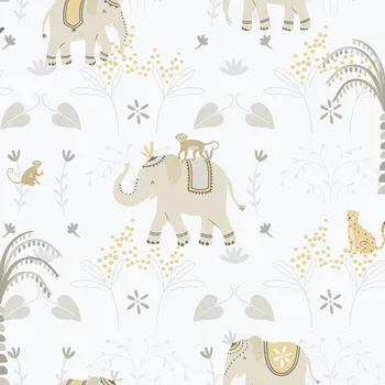Tapeta ICH Wallcoverings Dětská vliesová tapeta na zeď, šedo-béžová, zvířátka, 285-3, Enzo, ICH Wallcoverings, velikost 10,05 x 0,53 m