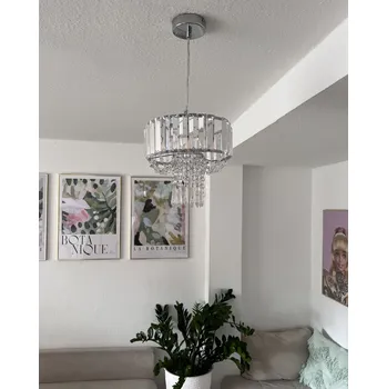 Lustr průhledný stříbrný železný pvc plexisklo 83 cm kouřové krystaly lesklý povrch závěsná lampa moderní glamour styl obývací pokoj Beliani