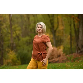 Dámská halenka Nelly Lněný top s mašlí - Cihlová velikost: L