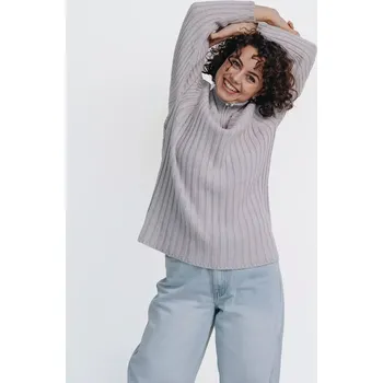 Dámský svetr Dámský svetr stojáček se zipem Kašmír Blend Šedá M-L