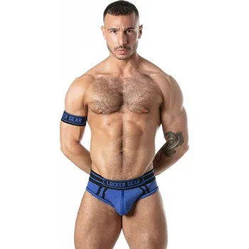 Pánské erotické prádlo Jocksy Locker Gear LK0130 Sweat It Jock Brief modré XL, pánské síťované jockstrapy se zipem