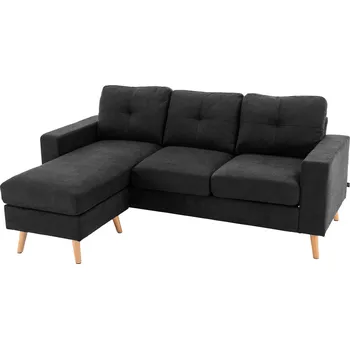 Sedací souprava HOMCOM Rohová sedací souprava ve tvaru L, černá rohová sedací souprava s lehátkem, vzhled lnu, do obývacího pokoje, 3 osoby| Aosom