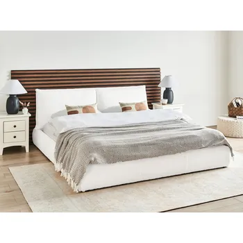 Postel Postel bílá buklé čalounění 180 x 200 cm lamelový rošt silné čalouněné čelo moderní styl ložnice Beliani
